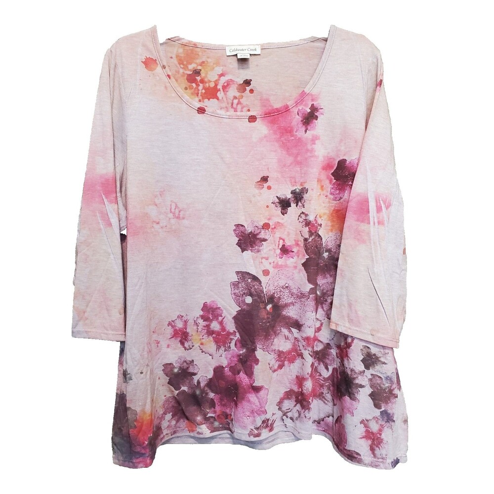 Coldwater Creek Blooming Magic Featherweight Scoop Neck 3/4 Sleeve Top Size 2X